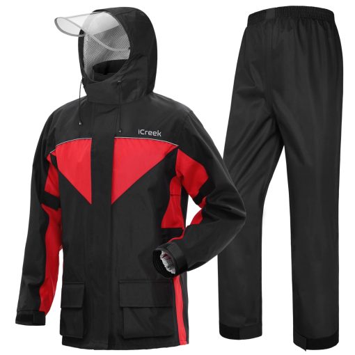 Trajes de lluvia para motocicleta iCreek para hombres y mujeres Impermeable Anti-tormenta Abrigo de lluvia de alta visibilidad para ciclismo, golf, pesca, M