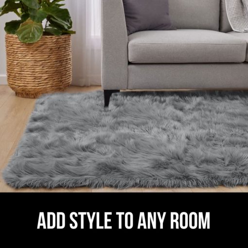Tapete de Felpa de Pelo Sintetico Gorilla Grip, 4x6, Lavable a Maquina, Alfombras Esponjosas de Pelo Suave con Base de Goma, Alfombras Mullidas para Guarderia de Bebes, Dormitorio, Sala de Estar, Alfombra de Pelo, Decoracion del Hogar de Lujo, Gris - Imagen 4