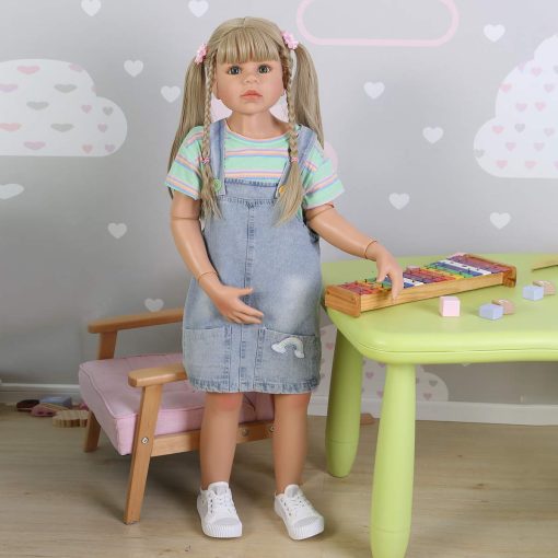 Muneca Realista de Muneca Renacida de Nina con Cabello Largo Rubio de 39 Pulgadas de Altura de Cuerpo Completo de Vinilo con Articulaciones de Bolas