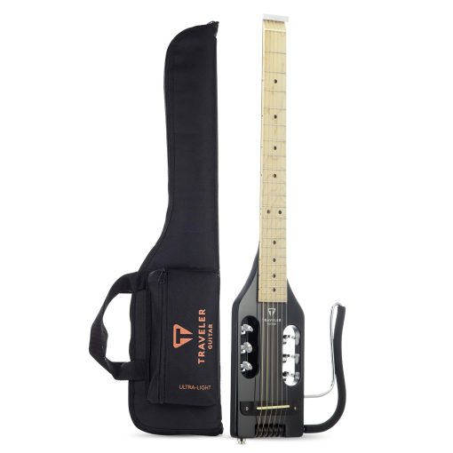 Guitarra Acustica Electrica Traveler Ultra-Light Gloss Black | Guitarra Electrica Acustica Portatil con Reposabrazos Removible | Guitarra de Viaje con Escala Completa de 24 3/4" sin Cabeza | Guitarra de Viaje con Funda Personalizada