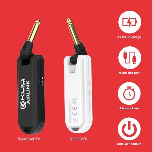 Sistema de Audio Inalambrico Recargable KLIQ Airlink 5.8 GHz diseñado para Guitarra Electrica, Bajo y otros Instrumentos Electricos - Set de Transmisor/Receptor Digital (Inalambrico 5.8G) - Imagen 5