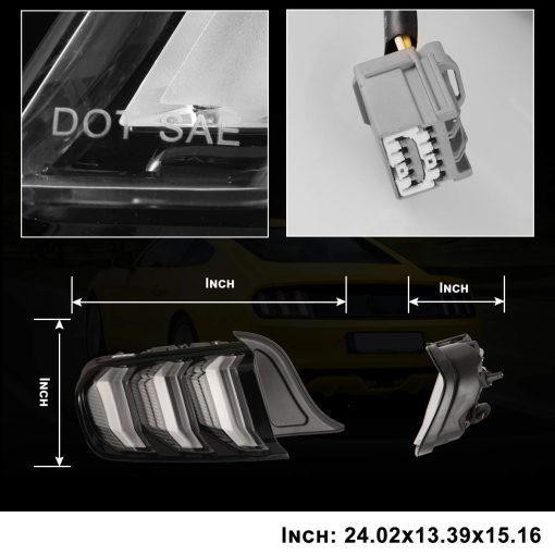 Nixon Offroad Juegos de luces LED traseras para Ford Mustang 2015-2023, Estilo europeo par de luces traseras LED para Mustang con senales de giro secuenciales, luces de freno/DRL LED, lados del conductor y del pasajero (Lente transparente) - Imagen 6