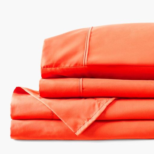 Juego de sabanas PeachSkinSheets Hot Coral - Nivel de Suavidad de 1500tc - Sabanas de enfriamiento extra suaves para personas que duermen calientes y con sudores nocturnos - Tamano Completo - Imagen 2