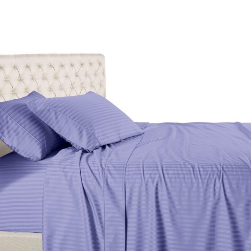 Juego de Sabanas a Rayas de Royal Hotel Bedding - Split-Queen: Sabanas Ajustables para Cama Queen - Set de Sabanas de 5 Piezas - 100% Algodon - 600 Hilos - Bolsillo Profundo, Split Queen, Periwinkle