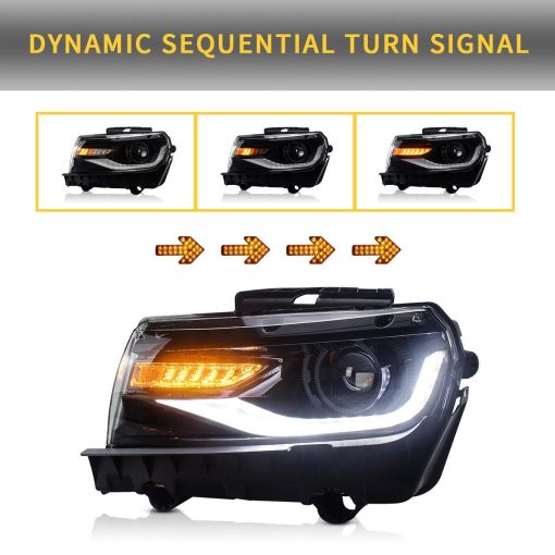 Faros LED del Proyector VLAND para Chevy Camaro 5ta Generacion 2014 2015 con Senal de Giro Secuencial (NO Incluye Bombillas, Lado del Conductor y Pasajero) - Imagen 3