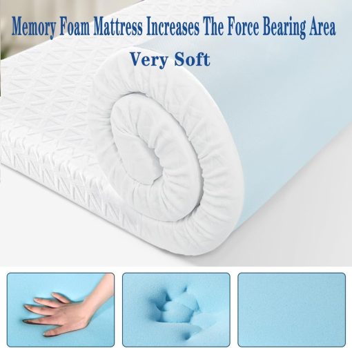 Topper de colchon de espuma viscoelastica de 3 pulgadas con cubierta suave removible, topper de colchon de enfriamiento con diseno ventilado para soporte corporal y alivio de presion (60x80 pulgadas, Queen) - Imagen 3