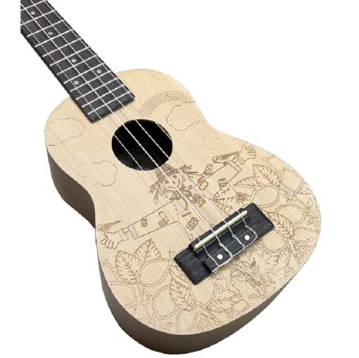 Ukelele de la serie Artist con tapa de abeto solido y fondo y laterales de caoba - Kit para principiantes con bolso de transporte, afinador, cuerdas, correa, puas, pano de limpieza (Scarecrow, 21 pulgadas) - Imagen 3