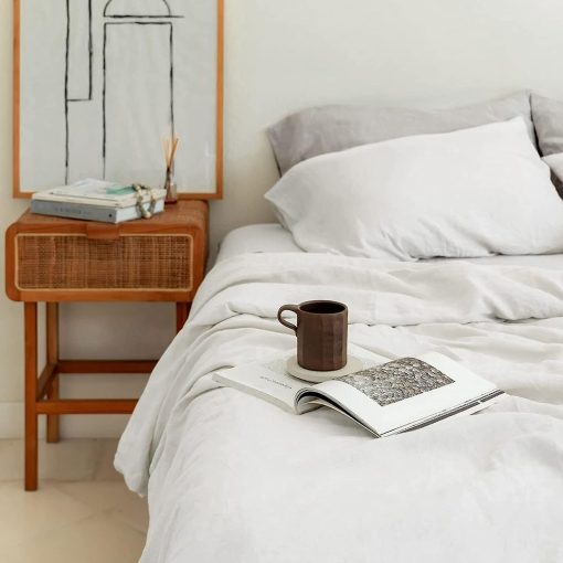 Sabana Ajustable de Lino Frances Baloo 100% (Blanco - 54"x75" - Tamaño Completo) | Fresca, Suave y Duradera | con Bolsillos Profundos de 16" | Certificado Oeko-TEX® Standard 100