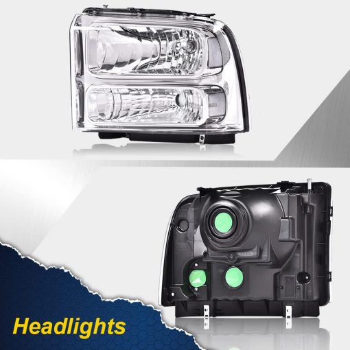 Faros Delanteros CHEDA, Compatible con 1999 2001 2002 2003 2004 Ford F250 F350 F450 F550 Super Duty parachoques Faros, Lamparas transparentes en cubierta de cromo con reflector transparente - Imagen 6