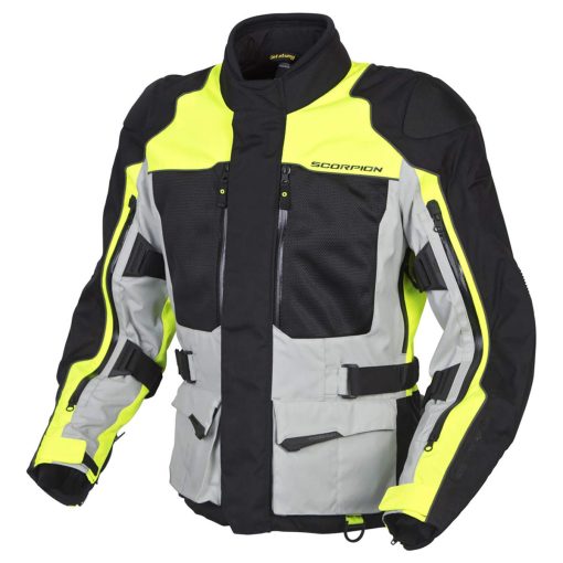 Chaqueta de moto de aventura todo terreno ScorpionEXO Yosemite para hombre resistente al agua y cortavientos para todas las estaciones con armadura CE (Hi-Vis - 2X-Grande)