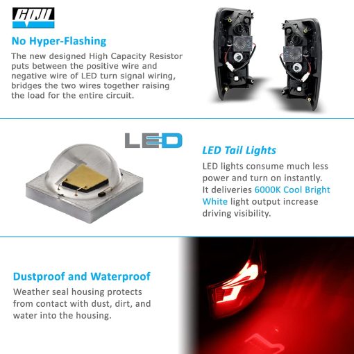 Luces traseras CPW compatibles con [2016-2022 Toyota Tacoma] Tubo de luz LED (Negro/Lente Clara/Reflector Claro) - Imagen 2