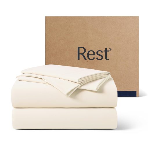 Juego de sabanas REST? Evercool?+ Starter, Cali King Ivory, Sabana transpirable para personas que sudan mucho durante la noche, con fundas de almohada, hilo de plata autorregenerativo Ionic+ para pieles sensibles, 3PCS sin sabana plana
