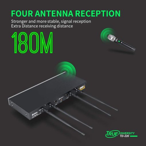 Sistema de Microfonos Inalambricos Profesionales Debra Audio Modelo TD-220 con Verdadera Diversidad UHF de 2 Canales y 2 Microfonos Inalambricos de Mano (TD-220) - Imagen 3
