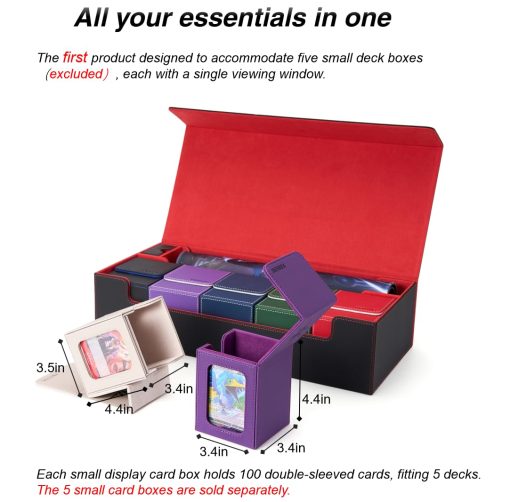 Caja de Mazo Venssu MTG para 5 Cajas de Cartas con Tapete y Caja de Dados, Incluye 10 Separadores Coloridos y 1 Soporte de Carta, Caja de Almacenamiento de Cartas de Juego para Magic Game Cards (Negro y Rojo) - Imagen 2