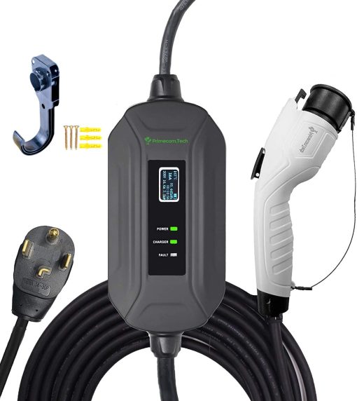 Cargador de EV Nivel 2 PRIMECOM 220/240V, 16A, 30 pies & 50 pies, Cable de Carga de Vehiculo Electrico Portatil Compatible con Bolt Volt Leaf BMW i3 Fiat 500e Clarity NIRO Prius (30 pies, 14-30P)