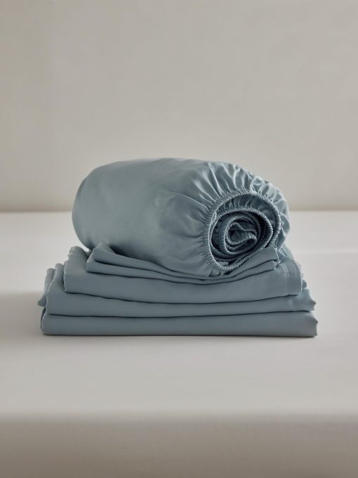 Juego de sabanas para cama Orray Queen, sabanas de lujo, 100% viscosa derivada del bambu, suaves, comodas, refrescantes, transpirables, juego de 4 piezas (Azul Niebla) - Imagen 2