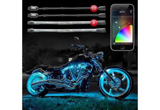 XKGLOW Kit de Luces LED de Acento Avanzadas para Motocicleta con Control de la Aplicacion - 10 Pods / 8 Tiras Cromadas