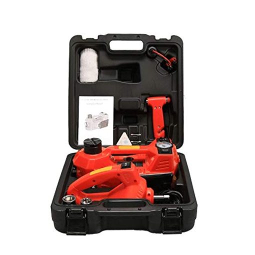 Kit de Reparacion de Llantas para Automoviles Multifuncional 3 en 1 KUNFINE 5 Toneladas Gato Electrico Elevador de Llantas Hidraulico Inflador de Aire de Jack de Piso para Automoviles Bomba de Inflado LED Llave de Impacto Electrica para SUV Baul Sedan Furgoneta