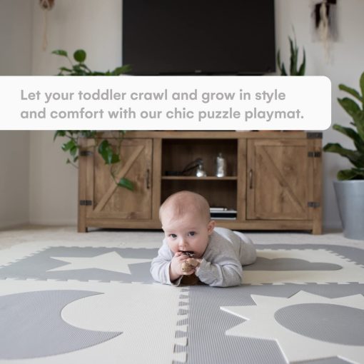 Tapete de Juego para Bebes - 61"x61" Extra Grande, Gris y Blanco, Entrelazado, Espuma No Toxica, Seguro para Bebes e Infantes - Imagen 4