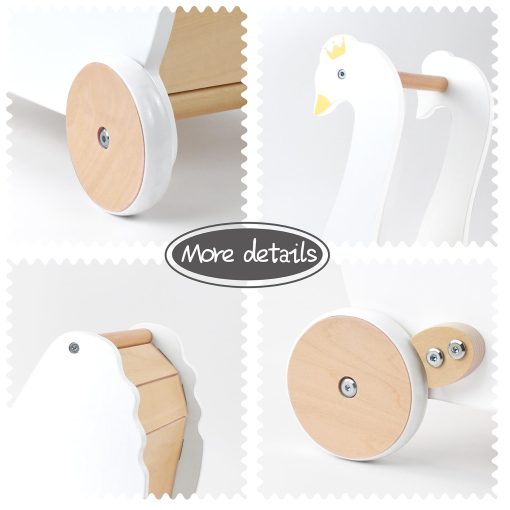 Coche de muñecas de madera Pillowhale, Juguete de Cochecito para Bebes, Andador de bebe Cisne de Madera, Cochecito de Juguete para Niños y Niñas de 18 Meses en Adelante - Imagen 3