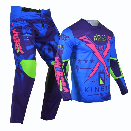 Conjunto de jersey y pantalon de motocross Willbros para hombres y mujeres - Equipo de carreras de motocross para Dirt Bike Offroad MX en color purpura (Jersey XXL Pantalones 38) - Imagen 2