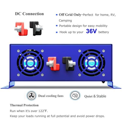 Inversor de Onda Senoidal Pura XYZ INVT 3000W - 36V DC a AC 120V 110V Inversor de Potencia Pico 6000W, Convertidor de Energia para Sistema Solar de Coche, Sistema de Energia Fuera de la Red (3000W36V) - Imagen 2