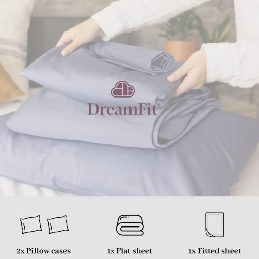 Juego de sabanas DreamFit DreamChill de bambu viscosa refrigerante para durmientes calientes con correas elasticas en las esquinas de 20 pulgadas de bolsillo extra profundo transpirables sedosas suaves 100% fabricadas en EE. UU. Juego de sabanas Queen Sage - Imagen 6