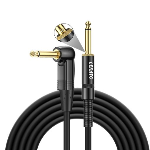Cable de Guitarra LEKATO con Boton de Silencio, Cable de Audio de Guitarra de 20 pies para Guitarra Electrica, Bajo, Cable de Amplificador Electrico Profesional con Doble Extremo de Conector Silencioso, 1/4" Angulo Recto a Enchufe Recto