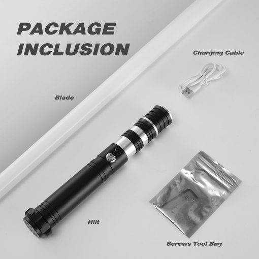 Sable de Luz RGB personalizado, 12 colores cambiantes, 4 fuentes de sonido/Mango de metal, Juguete de regalo de luz de sable para adultos, soporte para duelos intensos, Sable de luz ajustable en volumen con rueda convertec-Negro - Imagen 4