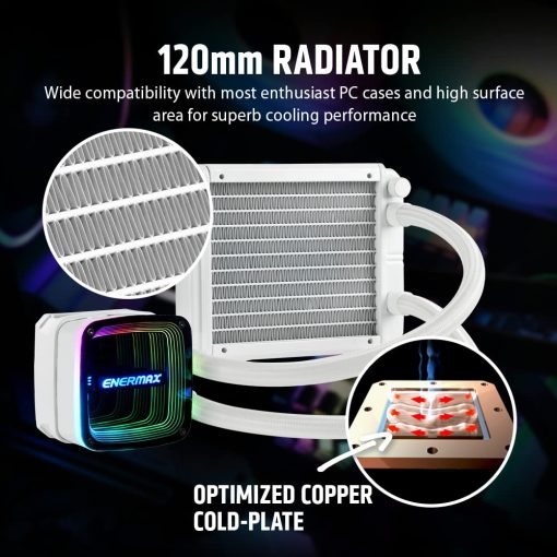 Enfriador de liquido para CPU Enermax Aquafusion ADV 120 Blanco A-RGB - Espejo Infinito, Radiador de 120mm, Ventilador ARGB PWM de 120mm, Compatible con AMD AM5/Intel LGA1700, Garantia de 5 Anos - Imagen 4