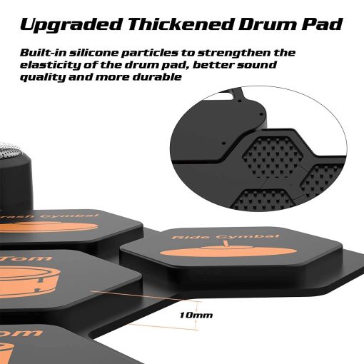 Set de Bateria Electronica, Set de Bateria Enrollable Electrica con 9 Pads de Practica de Bateria, Baquetas y Pedales de Pie, Set de Bateria Electronica con Altavoz Incorporado y Conexion para Auriculares, Excelente Regalo de Cumpleanos Navideno para Ninos - Imagen 6