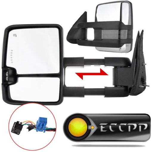 Espejos de remolque ECCPP Par de espejos cromados compatibles con 2003-06 para Chevy Silverado Suburban para GMC Sierra 1500 2500 3500 Tahoe Espejos de remolque # Potencia calefactados Señal de giro Luz de intermitente telescopica Plegado manual - Imagen 8
