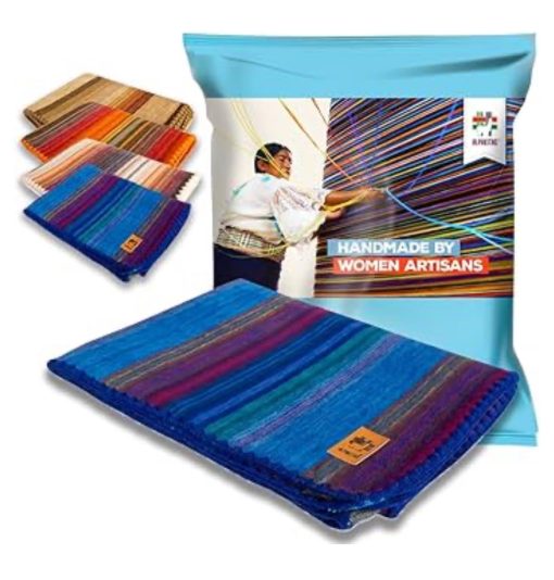 Manta de Lana de Alpaca - Tamaño para Cama - Mantas de Alpaca - Mejor Regalo & Manta Calida, Ligera, Manta para Sofa o Campamento - Manta de Exterior - 64 x 45 Pulgadas (Azul y Morado) - Imagen 5