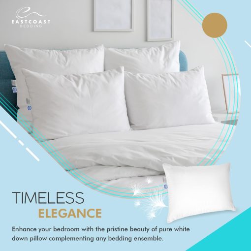 Almohada de plumas de primera calidad Elite Premium de East Coast Bedding - Tamano estandar Firme - Paquete individual - 600 Fill Power Plumas Blancas, Funda de algodon de 400 Hilos - Soporte mejorado para todos los durmientes - Hecho en EE. UU. - Imagen 4