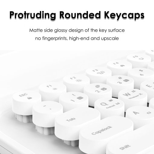 Teclado inalambrico tipo maquina de escribir de 86 teclas, teclado retro con soporte integrado, teclado Bluetooth con teclas redondas lindas para varios dispositivos para PC (blanco) - Imagen 3