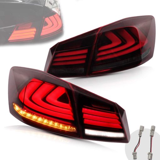 Juegos completos de luces traseras LED VLAND para [Honda Accord 9th Gen Sedan 2013 2014 2015] con senal de giro secuencial ambar, YAB-YG-0250-H, Rojo y ahumado [No compatible con Honda accord lx/Sport/Touring]