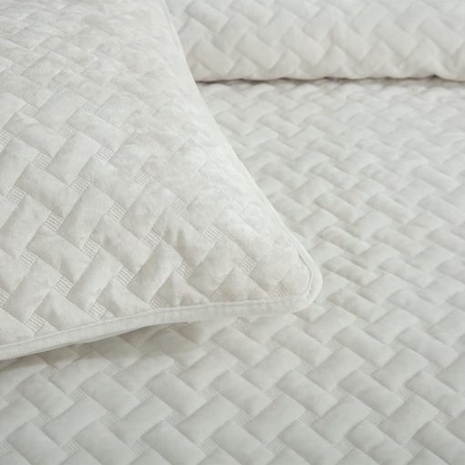 Juego de Edredon de Terciopelo Liians, Conjuntos de Ropa de Cama de Lujo, Elegante Ultra Suave Edredones de Terciopelo, Mantas, Colchas con Patron de Tejido Acolchado para Todas las Estaciones, Blanco, Tamano Queen - Imagen 6