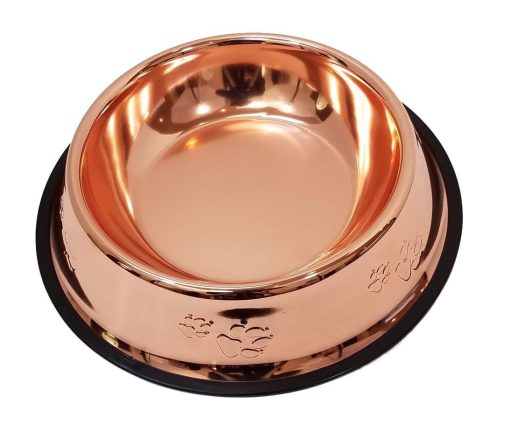 Tazon de Comida Antideslizante Melzon Petsentials para Mascotas, Acero Inoxidable de Grado Premium - Elegante Bronce | Pequeno, 18oz (Paquete de 5) - Imagen 2