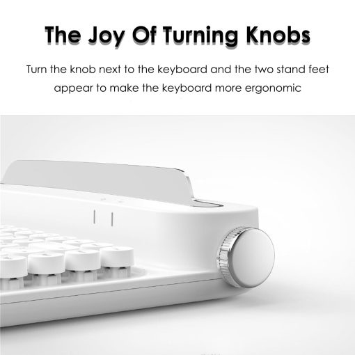 Teclado inalambrico tipo maquina de escribir de 86 teclas, teclado retro con soporte integrado, teclado Bluetooth con teclas redondas lindas para varios dispositivos para PC (blanco) - Imagen 5