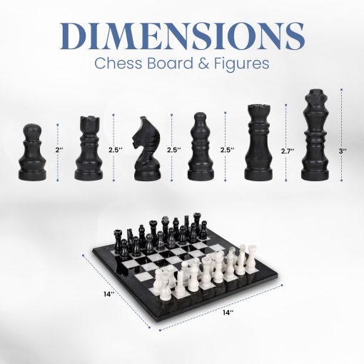 Juego de Ajedrez de Marmol Hecho a Mano UMAID con Caja de Regalo de Terciopelo de Lujo - Tablero de Ajedrez de Marmol onix Blanco y Negro de 14 pulgadas, Juegos de Ajedrez unicos para Adultos y Decoracion Moderna de Marmol para el Hogar - Imagen 2