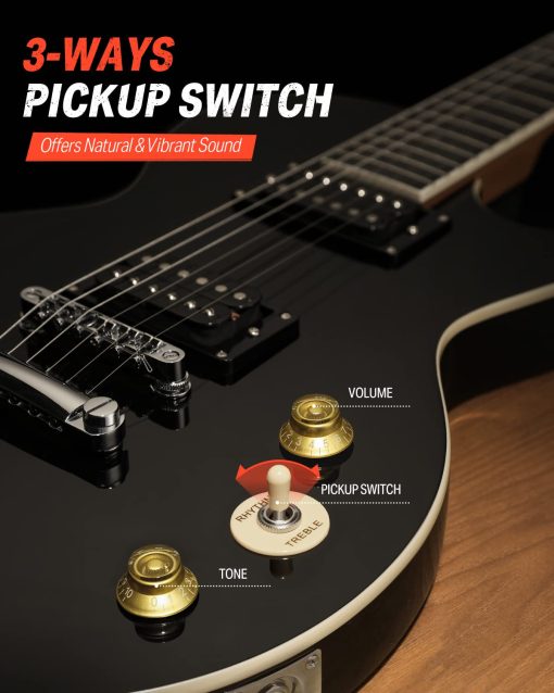 Guitarra Electrica Donner LP Cuerpo Solido, Tamano Completo 39 Pulgadas Kit de Guitarra Electrica para Principiantes Negro con Bolsa, Cable, Correa, DLP-124B - Imagen 3