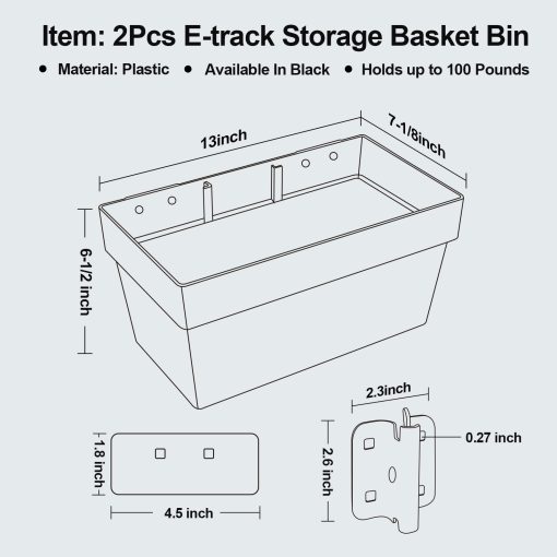 Cesta de Almacenamiento para E-Track Onesnt Pack de 2 | Caja E-track para Organizador de Herramientas - Accesorios E-Track para Remolque Cerrado, Taller y Garaje - Organizador de almacenamiento e track - Imagen 2