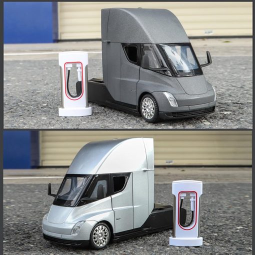 Camion de Juguete Modelo EROCK para Ninos, Camion Remolque de Metal Die-cast para Ninos/Jovenes con Luz/Sonido/Funcion de Retorno, Juguetes de Camiones para Ninos o Adultos Regalo (1:24 Camion Semi Gris) - Imagen 7