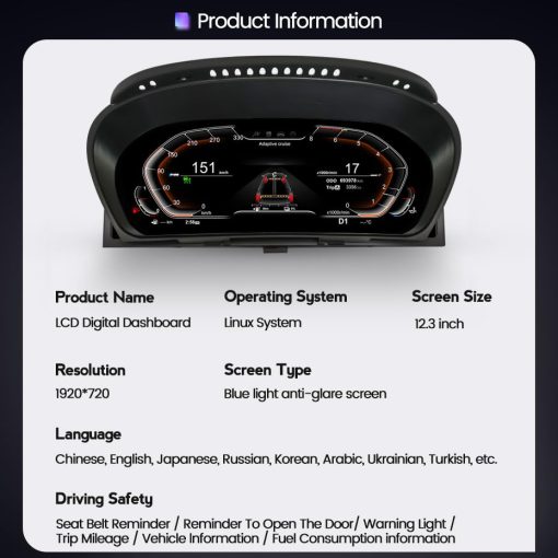 Panel de Instrumentos LCD de 12.3 Pulgadas para BMW X6 E71 E72 2007-2013 Velocimetro de Tablero Virtual Cluster Digital Pantalla Panel de Unidad Principal - Imagen 3