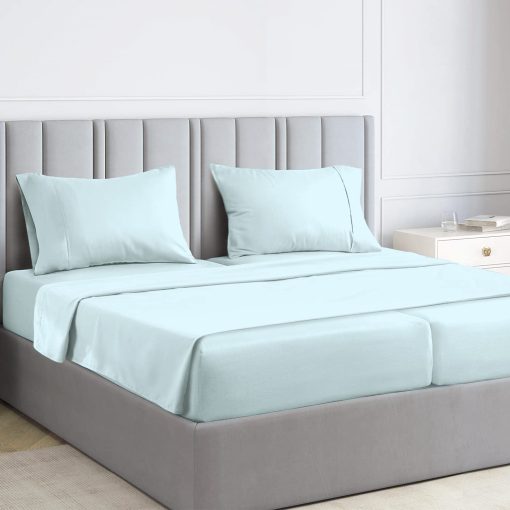 Juego de sabanas 100% algodon de lujo Pizuna Pure Split King Baby Blue, 1000 hilos de algodon de fibra larga Saten grueso Juego de sabanas Split King para cama ajustable, 15 "de profundidad (juego de sabanas de algodon peinado)