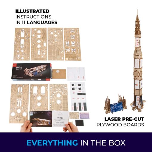 Kit de Cohete Modelo UGEARS NASA Saturn V - Modelos de Naves Espaciales para Adultos - Rompecabezas de Madera 3D del Transbordador Espacial - Rompecabezas de Nave Espacial Rocketship 3D - Imagen 6