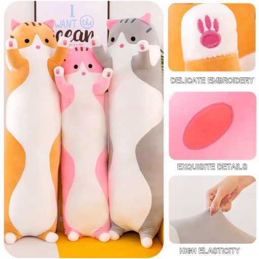 Peluche de Gato Gigante Almohada de Dibujos Animados para Dormir y Abrazar, Suave y Esponjoso Almohada de Cuerpo Largo de Gato para Ninos Novia (Amarillo, 150cm/59 pulgadas) - Imagen 4