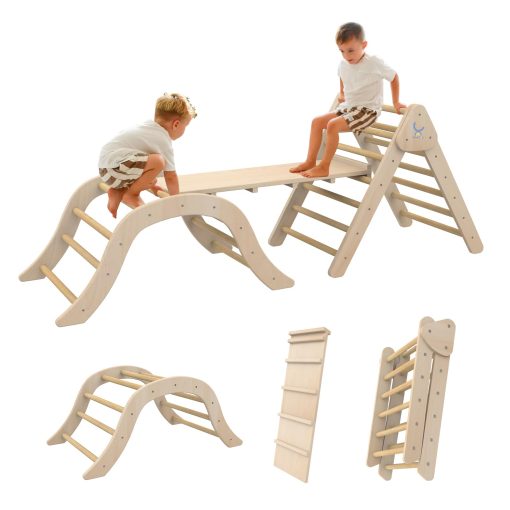 XIHAToy Triangulo de Escalada Plegable con Rampa Juego de Escalada para Niños 3 en 1 Juego de Juguetes de Escalada de Madera Montessori Arco Balancin Estructura de Juego Interior para Niños Pequeños
