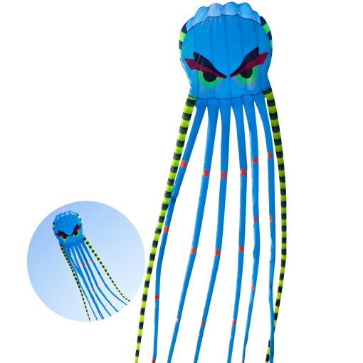 Cometa de Pulpo de 26 pies para Adultos y Ninos Gran Cometa de Playa con Carrete, Juguetes de Cometa Gigante para Ninos y Ninas Juegos Familiares y Actividades, para Diversion al Aire Libre (Azul)
