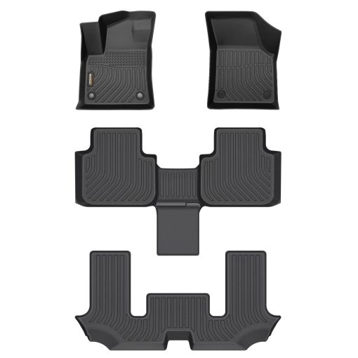 Tapetes Personalizados Todo Clima Binmotor para Volkswagen Atlas (6 asientos en cubo) 2018-2025, Juego Completo de 3 Filas de Tapetes para Automovil Material TPE, Accesorios Automotrices Negro Atlas